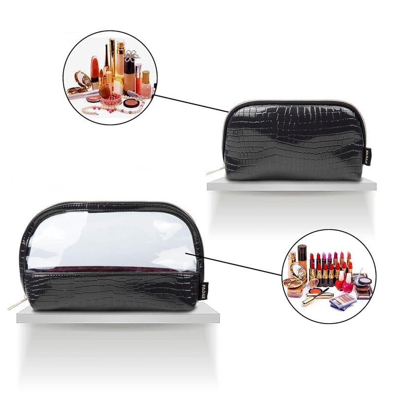 FADAK Combo Makeup Pouch Cosmetic Pouch for Woman with Zipper Black - Image 4