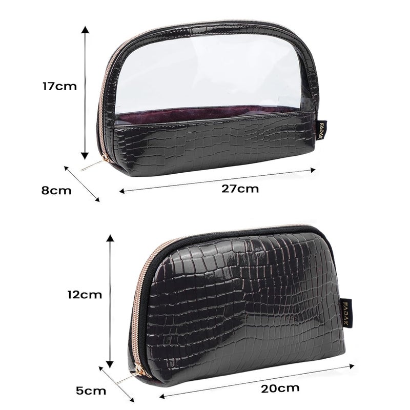 FADAK Combo Makeup Pouch Cosmetic Pouch for Woman with Zipper Black - Image 2