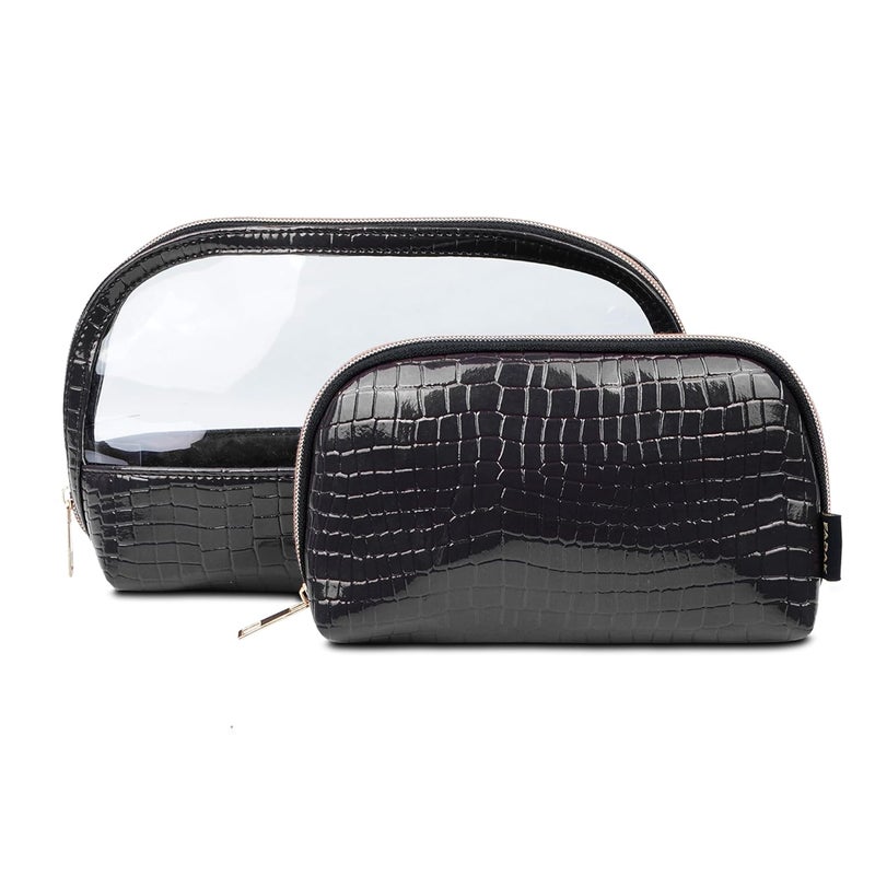 FADAK Combo Makeup Pouch Cosmetic Pouch for Woman with Zipper Black - Image 1
