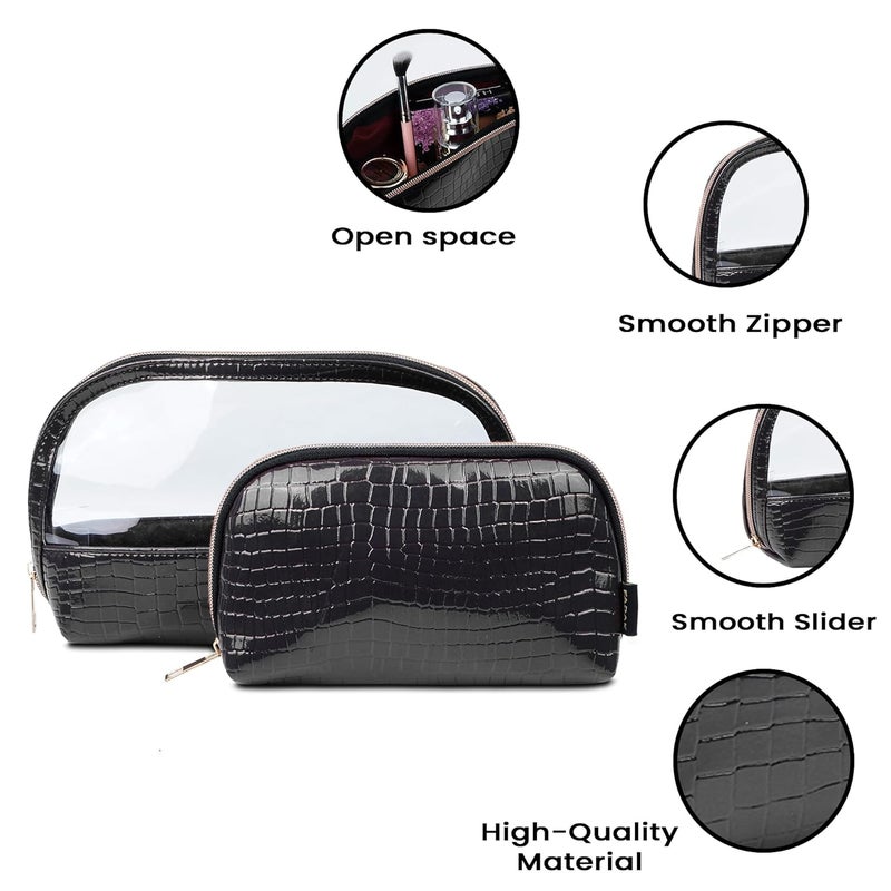 FADAK Combo Makeup Pouch Cosmetic Pouch for Woman with Zipper Black - Image 3