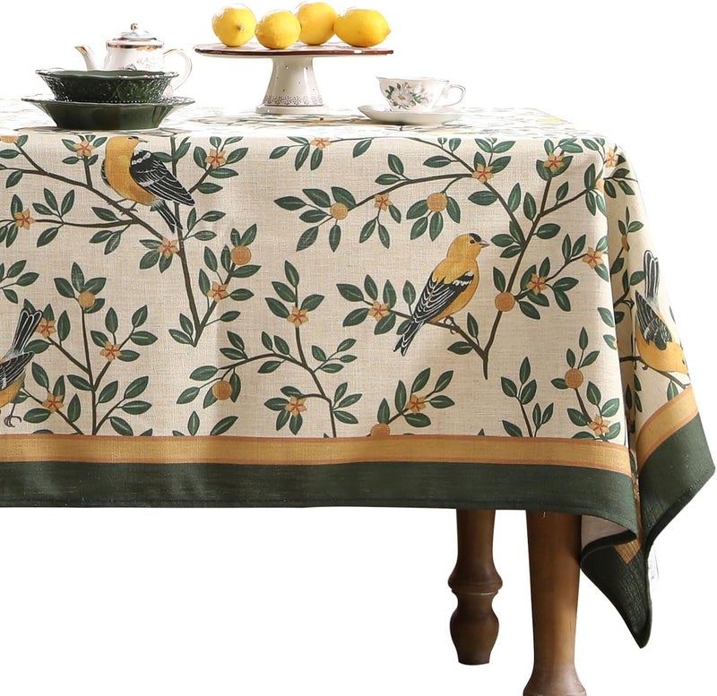 patdrea Designer French Floral Table Cloth Square TableYellow Brids Fresh Green Leaves Pattern Linen Spring Summer TableclothDecor Kitchen Dining Holiday Banquet Christmas5555 - Image 1