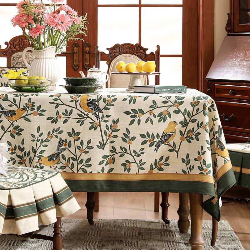 patdrea Designer French Floral Table Cloth Square TableYellow Brids Fresh Green Leaves Pattern Linen Spring Summer TableclothDecor Kitchen Dining Holiday Banquet Christmas5555 - Image 2