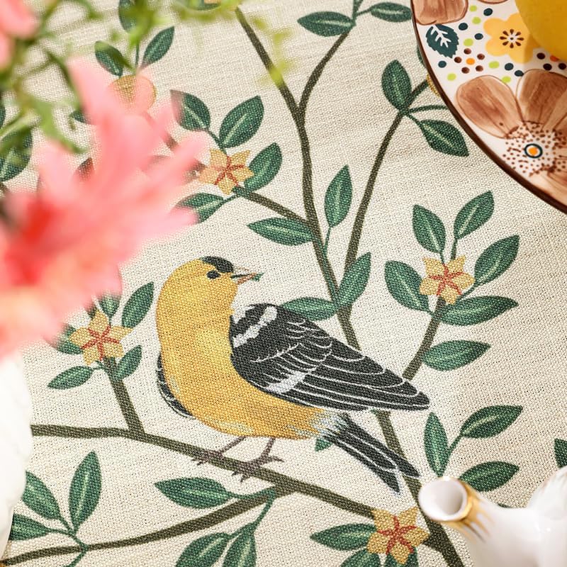 patdrea Designer French Floral Table Cloth Square TableYellow Brids Fresh Green Leaves Pattern Linen Spring Summer TableclothDecor Kitchen Dining Holiday Banquet Christmas5555 - Image 3