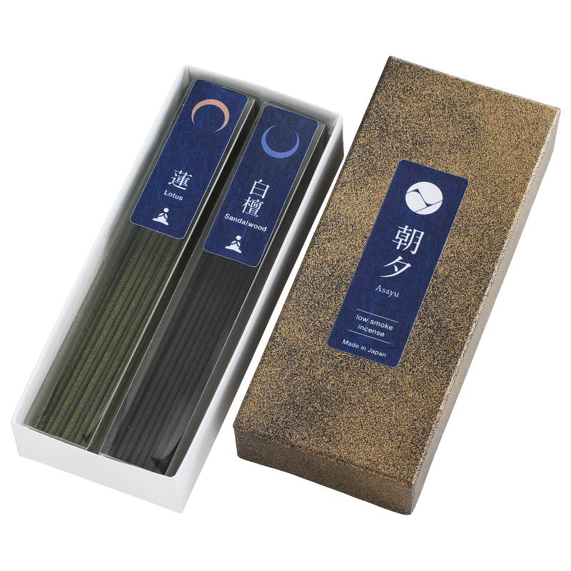 Asayu Japan Low Smoke Incense Sticks Yoga Set  2 Scents Lotus  Sandalwood 40g Japanese Incense for Morning Energy  Evening Relaxation  Smokeless Less Irritation