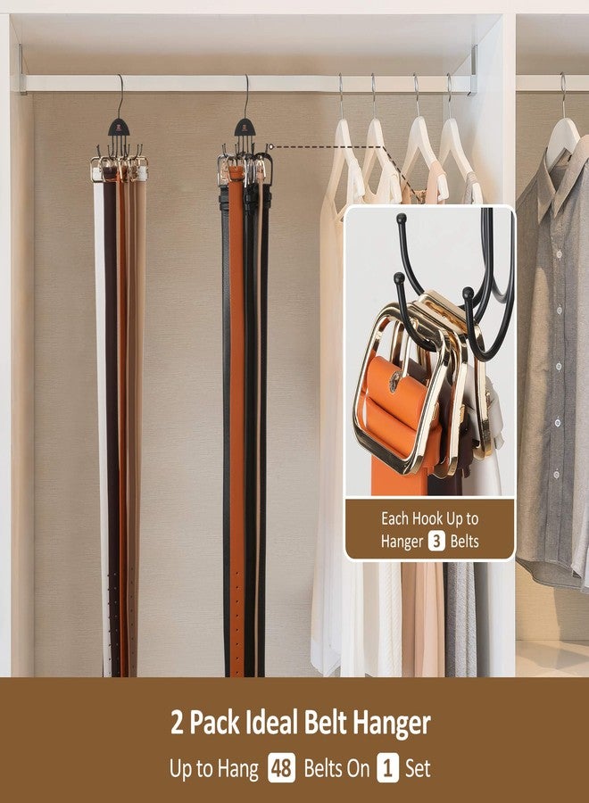 ZEDODIER 2 Pack Belt Hanger Rotatable Belt Organizer, Space Saving Belt Rack with 16 Adjustable Hooks for Closet Organizers and Storage, Sturdy Belt Holder Storage, Black - Image 3