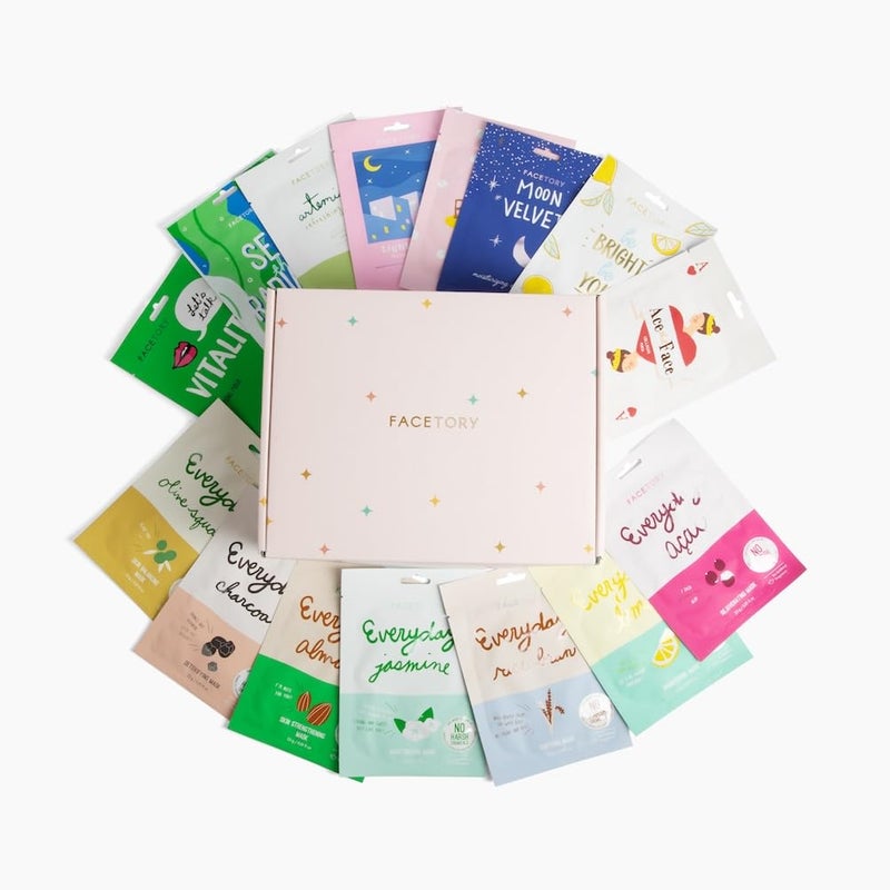 FACETORY K Beauty Face Mask Skin Care 15 COLLECTION Sheet Mask Gift Box  Natural Premium Korean Face Mask Gift Set For All Skin Types  No Sulfates No Parabens 15 pc