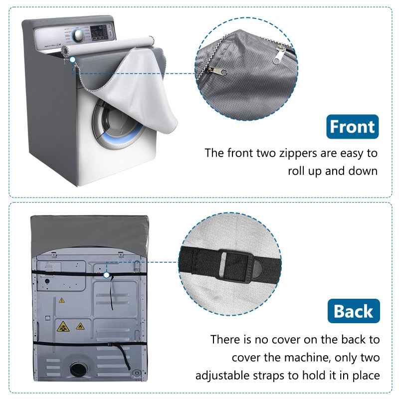 Akefit 1 Pack Washing Machine Cover Waterproof Dustproof Washer Dryer Cover With Zipper And Perspective Window Fit For Front Load Or Top Washer And Dryer 27""Wx26""Dx43""H Grey - Image 5