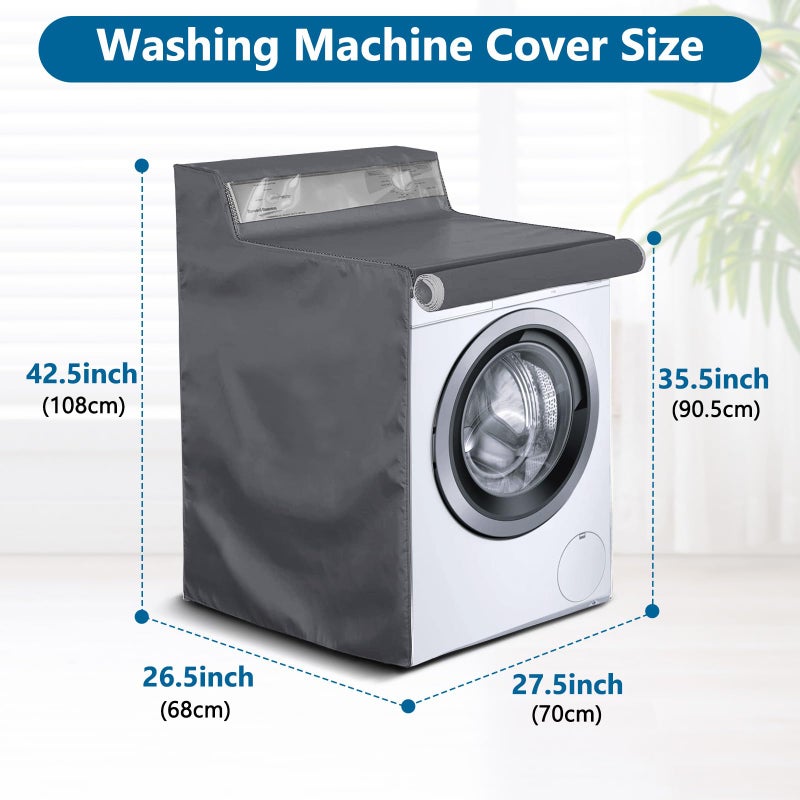 Akefit 1 Pack Washing Machine Cover Waterproof Dustproof Washer Dryer Cover With Zipper And Perspective Window Fit For Front Load Or Top Washer And Dryer 27""Wx26""Dx43""H Grey - Image 2
