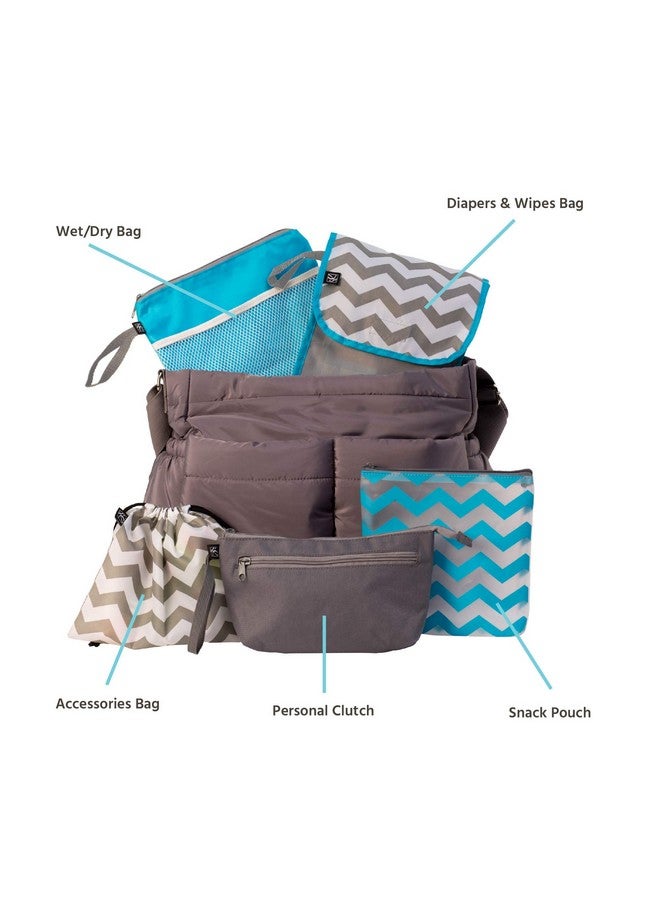 J.L. Childress J.L. Childress Diaper Bag Organizer - Set of 5 Pouches - Organizing Pouches for Diaper Bag, Purse, Backpack - Clutch with Wrist Strap, Wet Bag, Food Pouch and More - Grey/Chevron  - Image 1