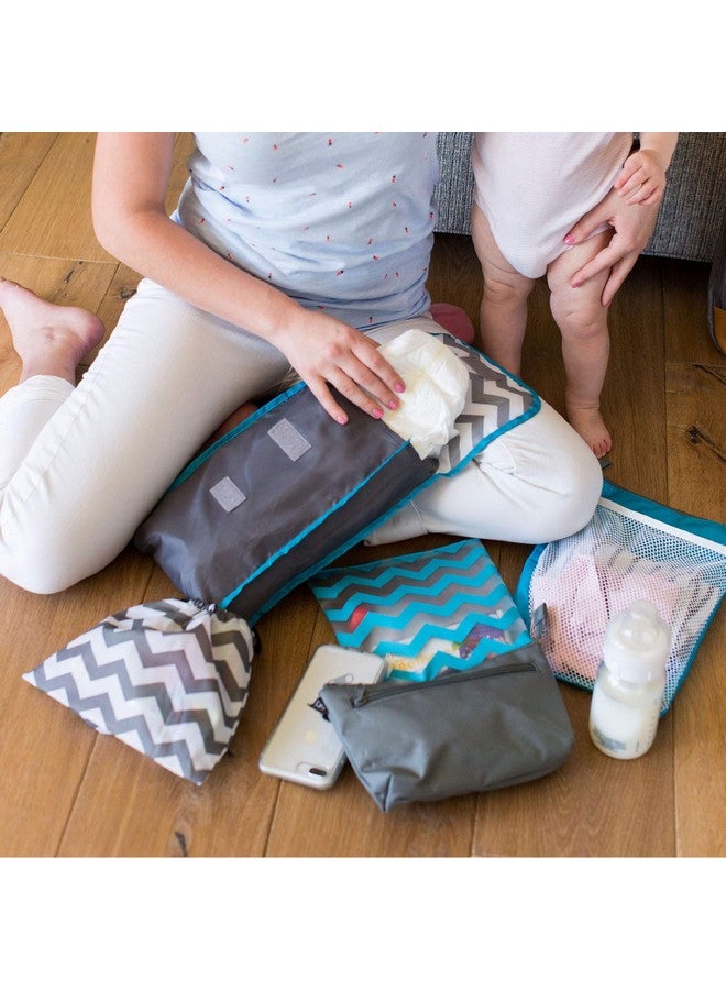 J.L. Childress J.L. Childress Diaper Bag Organizer - Set of 5 Pouches - Organizing Pouches for Diaper Bag, Purse, Backpack - Clutch with Wrist Strap, Wet Bag, Food Pouch and More - Grey/Chevron  - Image 3