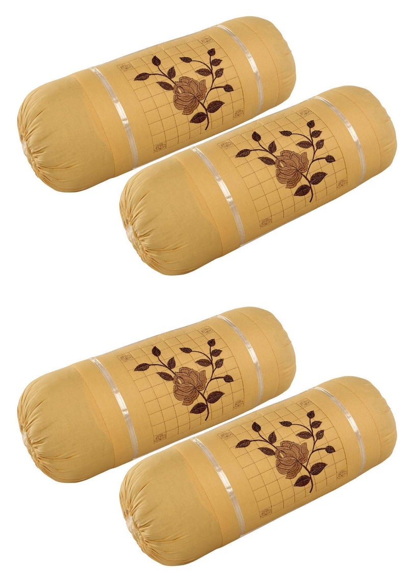 HSR Collection Premium Cotton Embroidery Bolster Cover Set of 4, Beige - Image 2