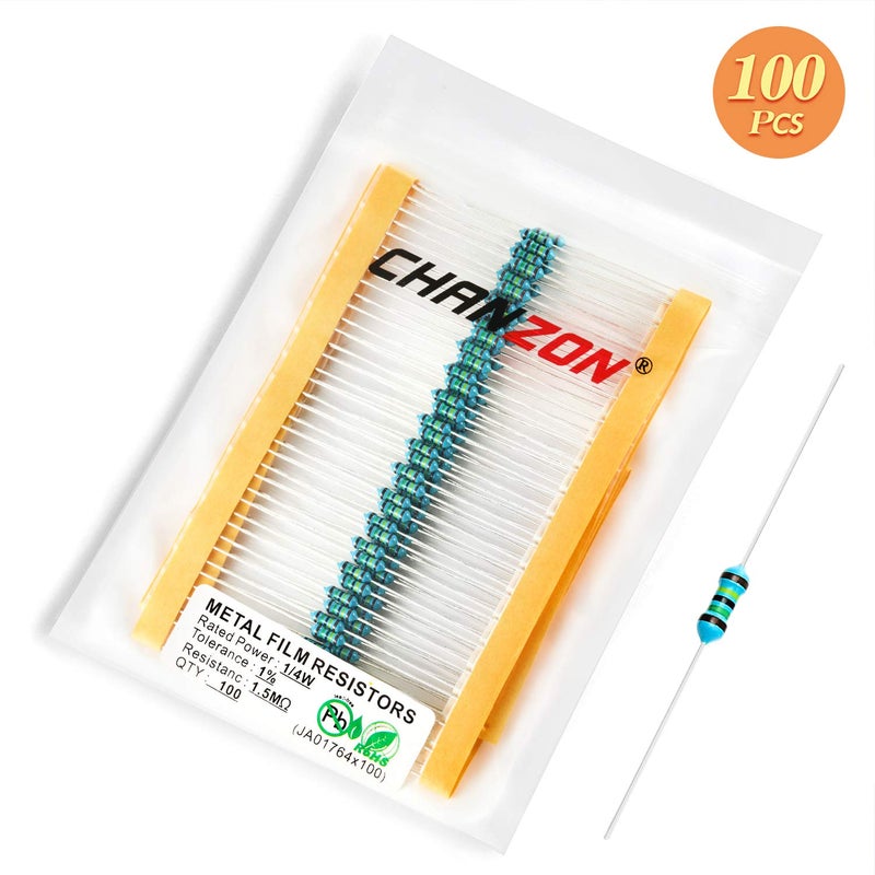 CHANZON 100pcs 1/4W (0.25W) 1.5M Ω ohm 1m5 Metal Film Fixed Resistor 0.01 ±1% Tolerance 1.5MR MF Through Hole Resistors Current Limiting Rohs Certificated - Image 5