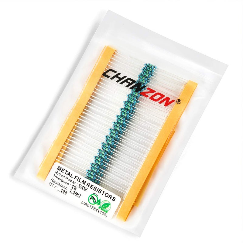 CHANZON 100pcs 1/4W (0.25W) 1.5M Ω ohm 1m5 Metal Film Fixed Resistor 0.01 ±1% Tolerance 1.5MR MF Through Hole Resistors Current Limiting Rohs Certificated - Image 3