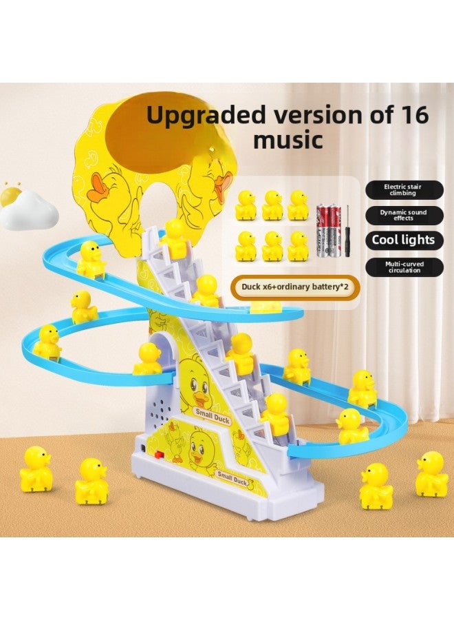 Internet-famous Little Duck Climbing The Stairs On The Track Car Baby One Year Old Slide 4 Electric 2 Children Boy Toy-Colour:Upgrade 16 Pieces Of Music✅[6 Ducks] Battery Version Stair Climbing Yellow Duck  - Image 1