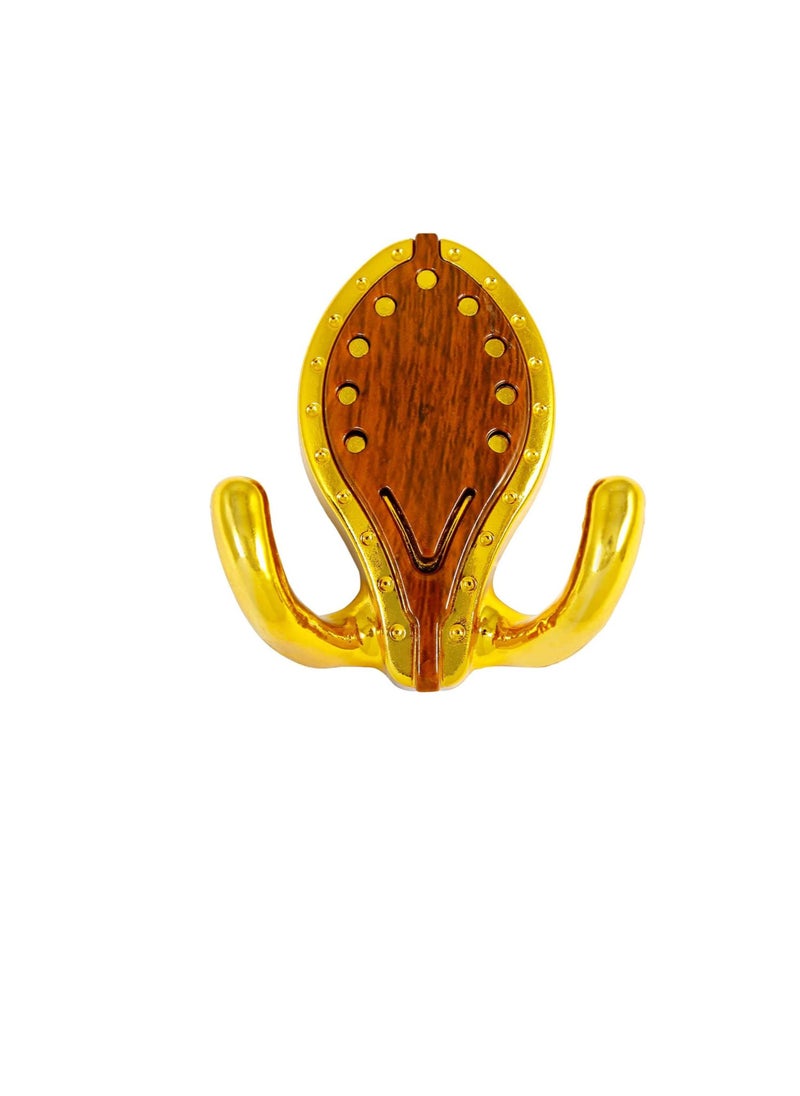 ROBUSTLINE Robustline Plastic Wall Double Hook, Plastic Self Adhesive Double Side, Waterproof Stick On Adhesive Stronger Plastic Wall Hooks Hangers for Hanging Robe, Coat, Towel, Keys- (Gold)  - Image 1