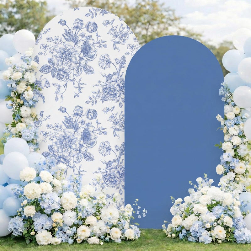 Tegeme 2 Set Wedding Arch Cover Blue Floral Party Stretchy Backdrop Cover for Wedding Birthday Party Ceremony Banquet Decor 7.2FT 6.6FT - Image 1