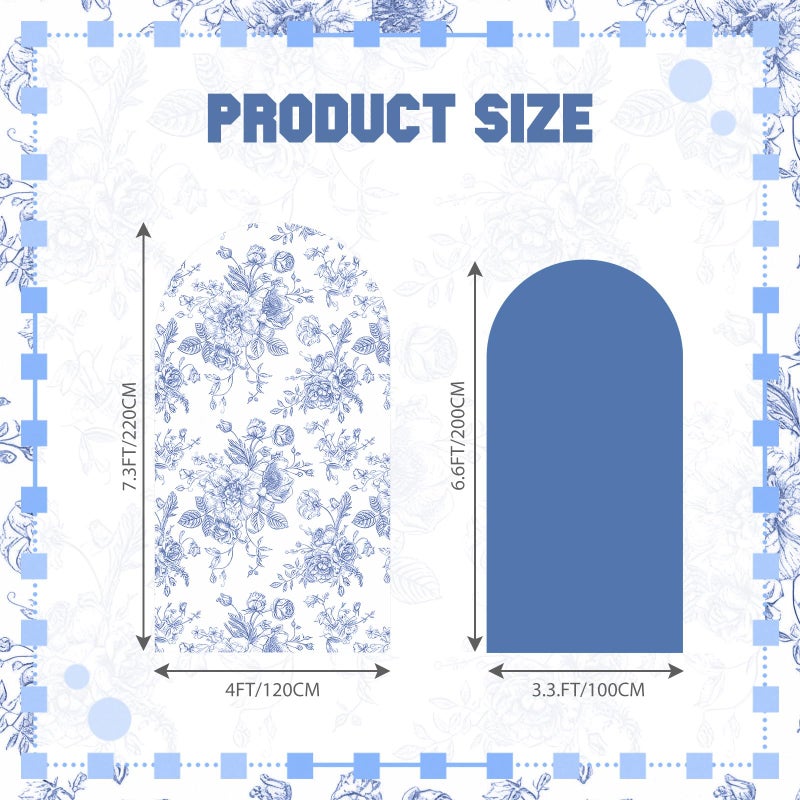 Tegeme 2 Set Wedding Arch Cover Blue Floral Party Stretchy Backdrop Cover for Wedding Birthday Party Ceremony Banquet Decor 7.2FT 6.6FT - Image 2
