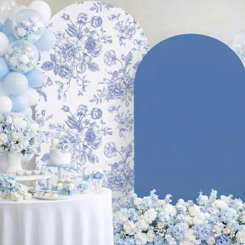 Tegeme 2 Set Wedding Arch Cover Blue Floral Party Stretchy Backdrop Cover for Wedding Birthday Party Ceremony Banquet Decor 7.2FT 6.6FT - Image 5