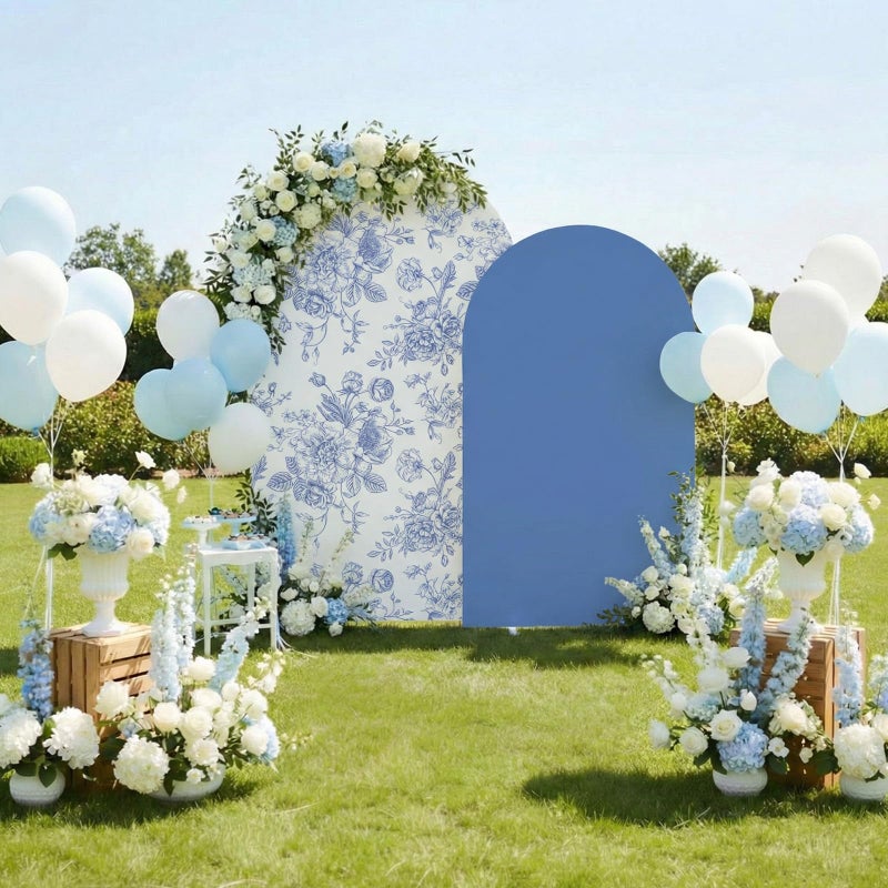 Tegeme 2 Set Wedding Arch Cover Blue Floral Party Stretchy Backdrop Cover for Wedding Birthday Party Ceremony Banquet Decor 7.2FT 6.6FT - Image 3