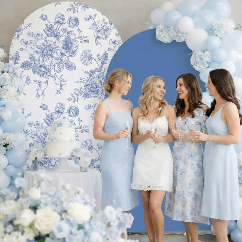 Tegeme 2 Set Wedding Arch Cover Blue Floral Party Stretchy Backdrop Cover for Wedding Birthday Party Ceremony Banquet Decor 7.2FT 6.6FT - Image 4
