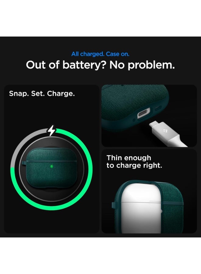 Spigen Urban Fit AirPods Pro 3 case (3rd Generation) Premium Fabric cover with Carabiner - Midnight Green - Image 5