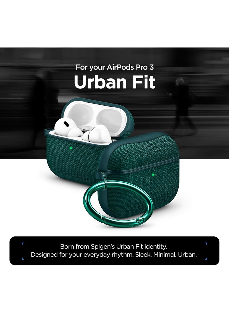Spigen Urban Fit AirPods Pro 3 case (3rd Generation) Premium Fabric cover with Carabiner - Midnight Green - Image 2