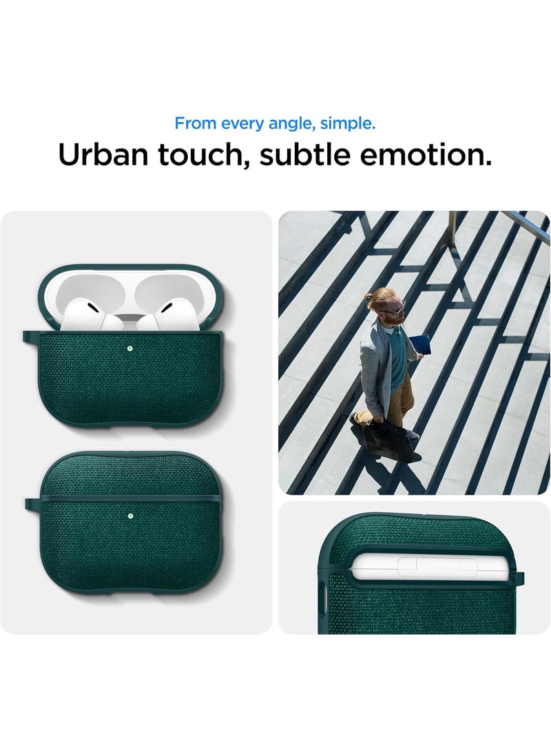 Spigen Urban Fit AirPods Pro 3 case (3rd Generation) Premium Fabric cover with Carabiner - Midnight Green - Image 3