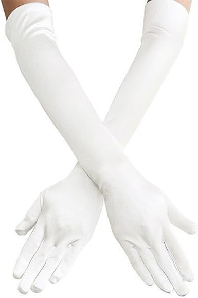Lansian Long Opera Party Gloves for Women 1920s 20s Satin Gloves Costumes Elbow Length Bridal Evening Dress, 21.6 inches (Pearl White) - Image 1