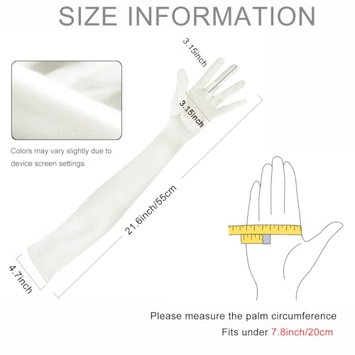 Lansian Long Opera Party Gloves for Women 1920s 20s Satin Gloves Costumes Elbow Length Bridal Evening Dress, 21.6 inches (Pearl White) - Image 3