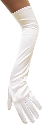 Lansian Long Opera Party Gloves for Women 1920s 20s Satin Gloves Costumes Elbow Length Bridal Evening Dress, 21.6 inches (Pearl White) - Image 5