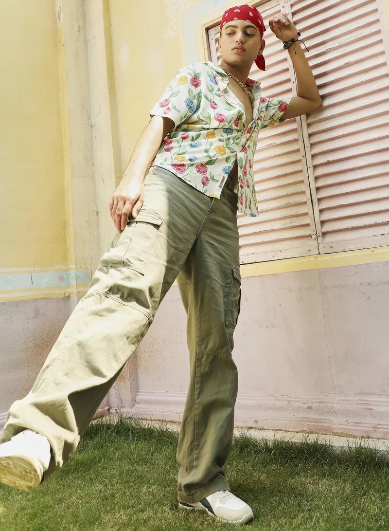 Campus Sutra Men's Multicolour Rose Garden Print Shirt
