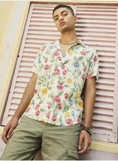 Campus Sutra Men's Multicolour Rose Garden Print Shirt  - Image 2