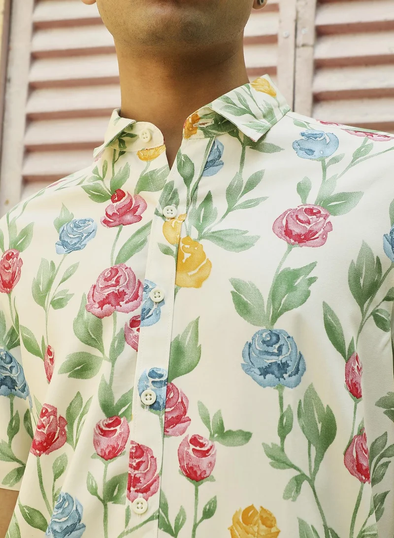 Campus Sutra Men's Multicolour Rose Garden Print Shirt
