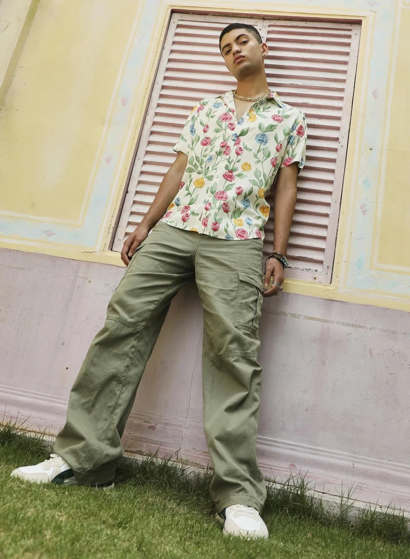 Campus Sutra Men's Multicolour Rose Garden Print Shirt