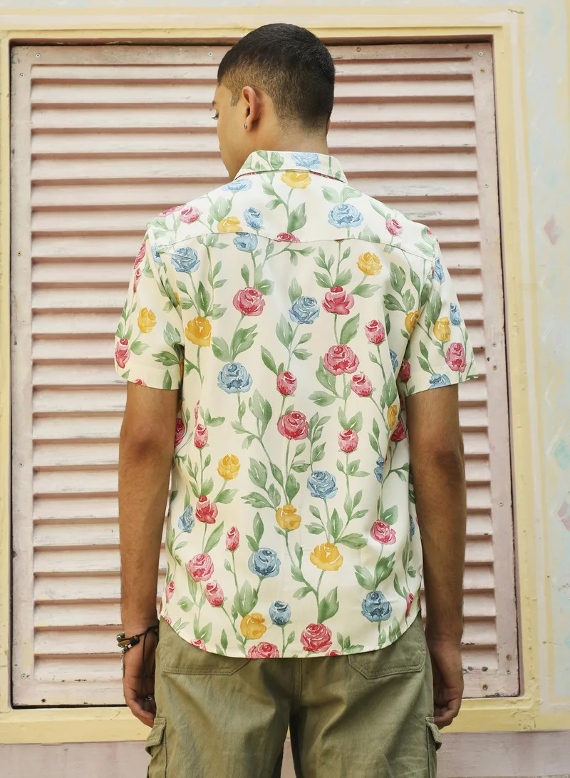 Campus Sutra Men's Multicolour Rose Garden Print Shirt