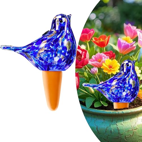 Naboher Glass Bird Shaped Plant Watering Ball Glass Automatic Watering Ball Flower Pot Insertion Spike Drip Irrigation Device Watering Ball Irrigation System Plant Enthusiast Gift (Dark Blue) - Image 1