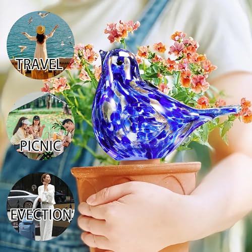 Naboher Glass Bird Shaped Plant Watering Ball Glass Automatic Watering Ball Flower Pot Insertion Spike Drip Irrigation Device Watering Ball Irrigation System Plant Enthusiast Gift (Dark Blue) - Image 4