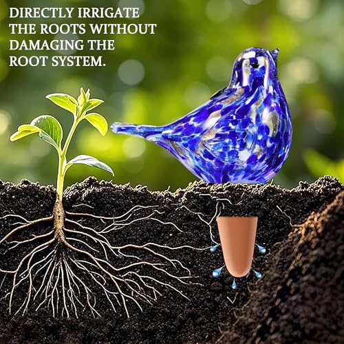 Naboher Glass Bird Shaped Plant Watering Ball Glass Automatic Watering Ball Flower Pot Insertion Spike Drip Irrigation Device Watering Ball Irrigation System Plant Enthusiast Gift (Dark Blue) - Image 3
