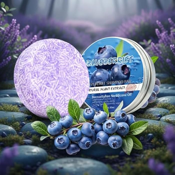 Blueberry Shampoo and Conditioner Bar Set, Anti Dandruff Formula with Natural Blueberry Extract, Sulfate Free Scalp Soothing Solid Bars for Fresh and Shiny Hair (shampoo bar) - Image 4