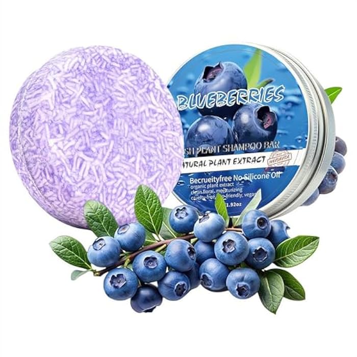 Blueberry Shampoo and Conditioner Bar Set, Anti Dandruff Formula with Natural Blueberry Extract, Sulfate Free Scalp Soothing Solid Bars for Fresh and Shiny Hair (shampoo bar) - Image 1