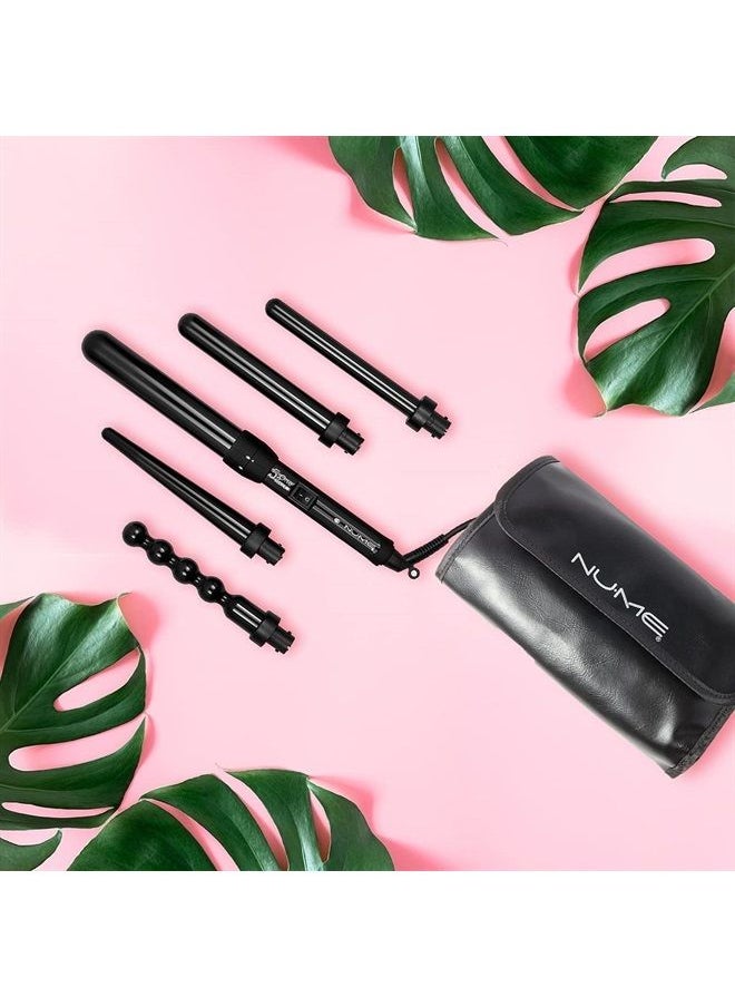 NuMe - Lustrum 5 in 1 Tourmaline Ceramic Curling Wand Set with Interchangeable Barrels, Digital Display, Automatic Shutoff Feature. Heat Up to 410°F - Image 1