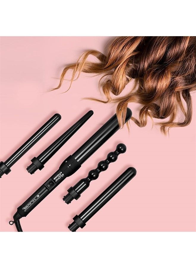 NuMe - Lustrum 5 in 1 Tourmaline Ceramic Curling Wand Set with Interchangeable Barrels, Digital Display, Automatic Shutoff Feature. Heat Up to 410°F - Image 1