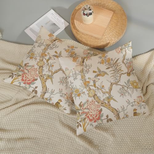 GOLIANDA Chinoiserie Pillow Covers 18x18 Set of 2 Yellow Floral Bird Throw Pillows Green Vintage Flowers Bird Decorative Pillowcase Outdoor Chinoiserie Decoration Farmhouse Cushion Case for Couch Home - Image 5