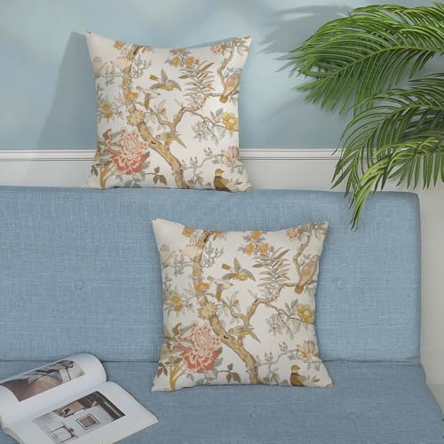 GOLIANDA Chinoiserie Pillow Covers 18x18 Set of 2 Yellow Floral Bird Throw Pillows Green Vintage Flowers Bird Decorative Pillowcase Outdoor Chinoiserie Decoration Farmhouse Cushion Case for Couch Home - Image 3