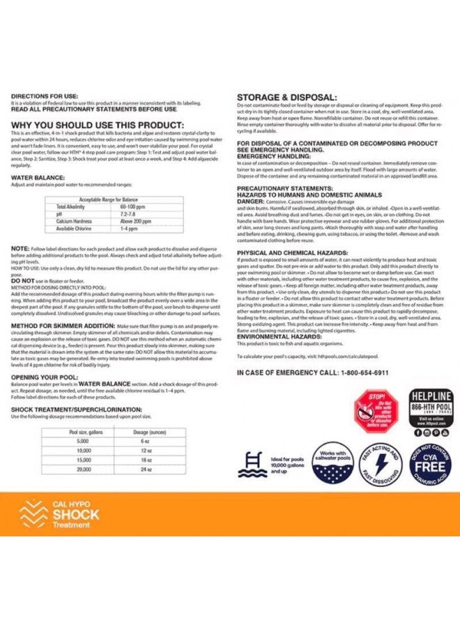 HTH 52043 صدمة رعاية المسبح المتقدمة، كيمياء المسبح تمنع البكتيريا والطحالب، صيغة كال هايبو، 2 رطل (عبوتين) - Image 1