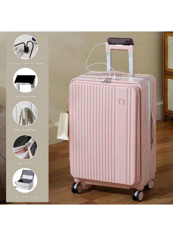 Smart Hardside Spinner Trolley Luggage with USB Charging Port – Pink
