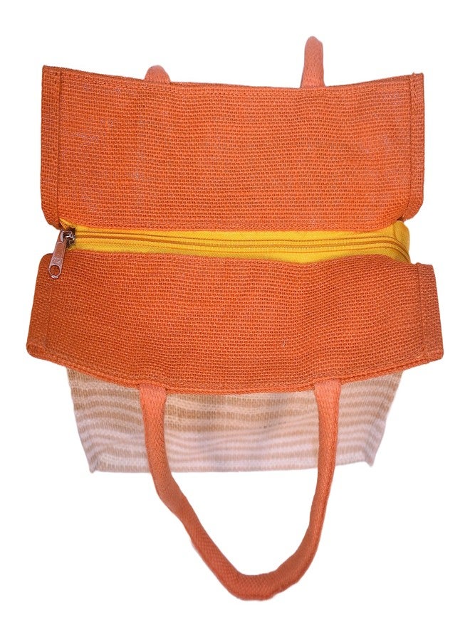 Daffodil Jute Bag | Tote Bag | Handcrafted Trendy Bag | Eco Friendly Carry Bag | Durable Bags for Men & Women | Jute Handbags with Zipper (Orange) - Image 4
