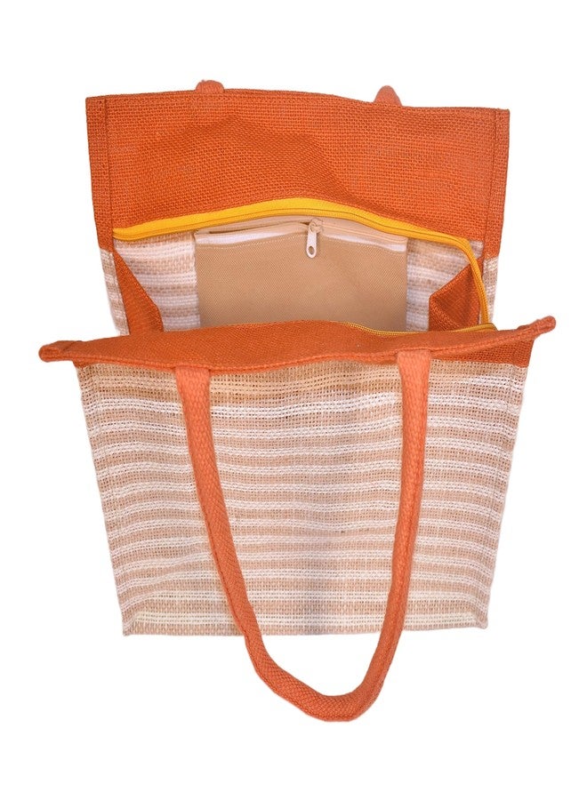 Daffodil Jute Bag | Tote Bag | Handcrafted Trendy Bag | Eco Friendly Carry Bag | Durable Bags for Men & Women | Jute Handbags with Zipper (Orange) - Image 5