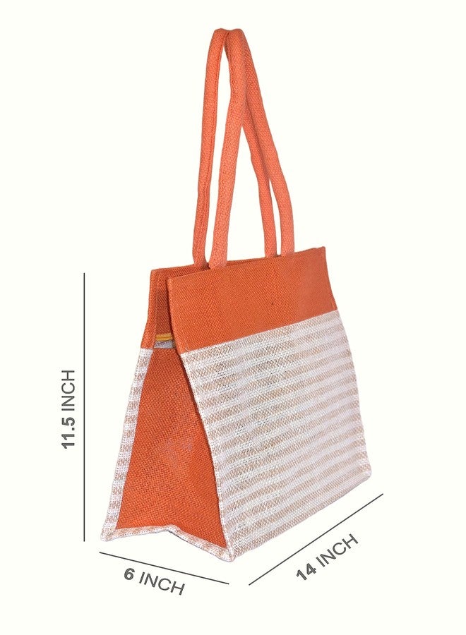 Daffodil Jute Bag | Tote Bag | Handcrafted Trendy Bag | Eco Friendly Carry Bag | Durable Bags for Men & Women | Jute Handbags with Zipper (Orange) - Image 2