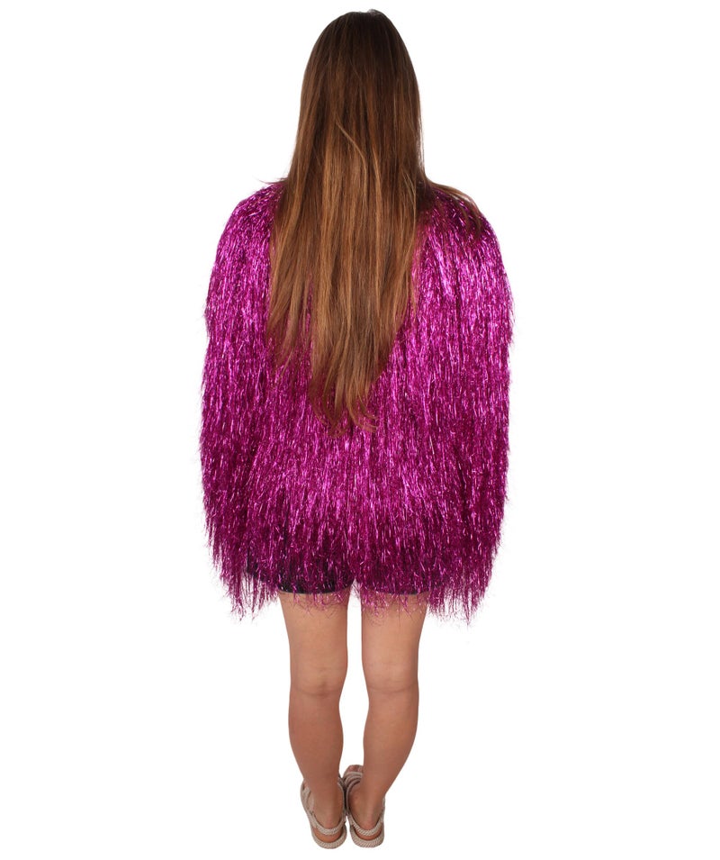 HPO Unisex Festival Carnival Thin Tinsel Jacket with Loose Fit | Extra Dense Tinsel | Purple Color - Image 4